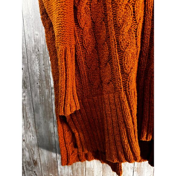 Free People Sweater Womens XS Orange Cotton Cable Knit Pullover‎ V Neck Rib Vent - Picture 4 of 8